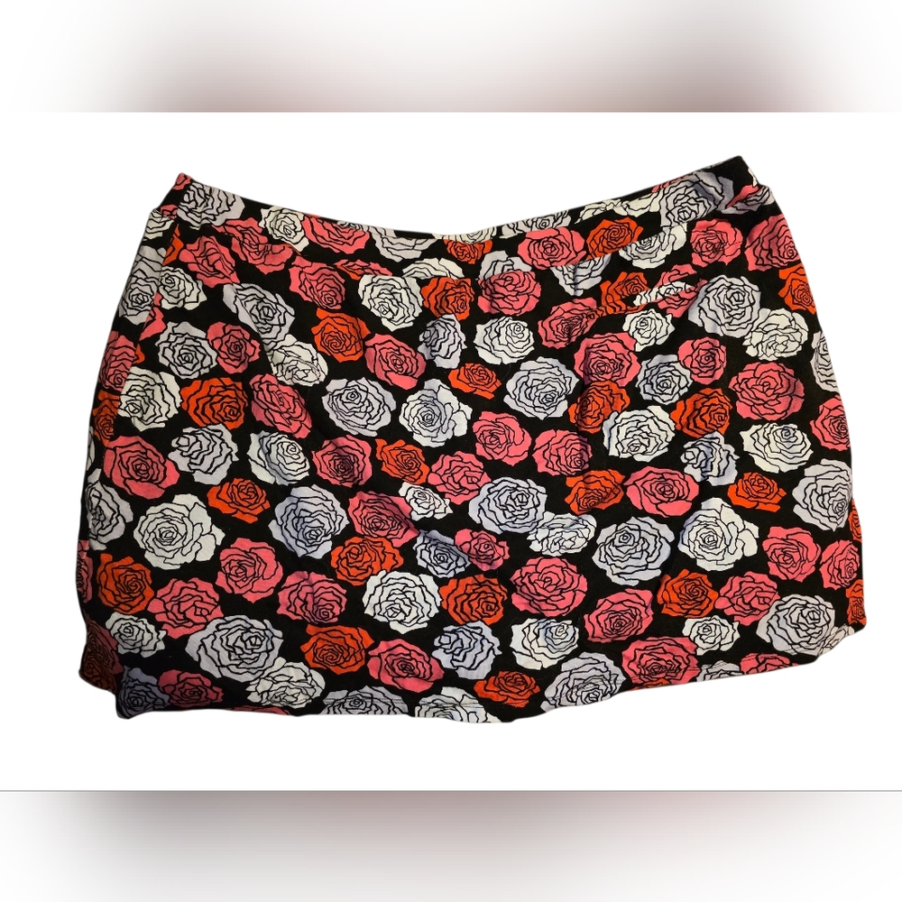 Jones New York Rose Print Skort XXL Red Black Floral Mini Skirt Stretch Romantic